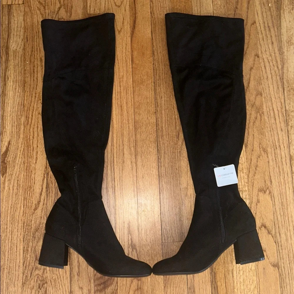 NWT Liz Claiborne Suede Black Over-the-Knee Thigh High Memory Foam Women's Boots